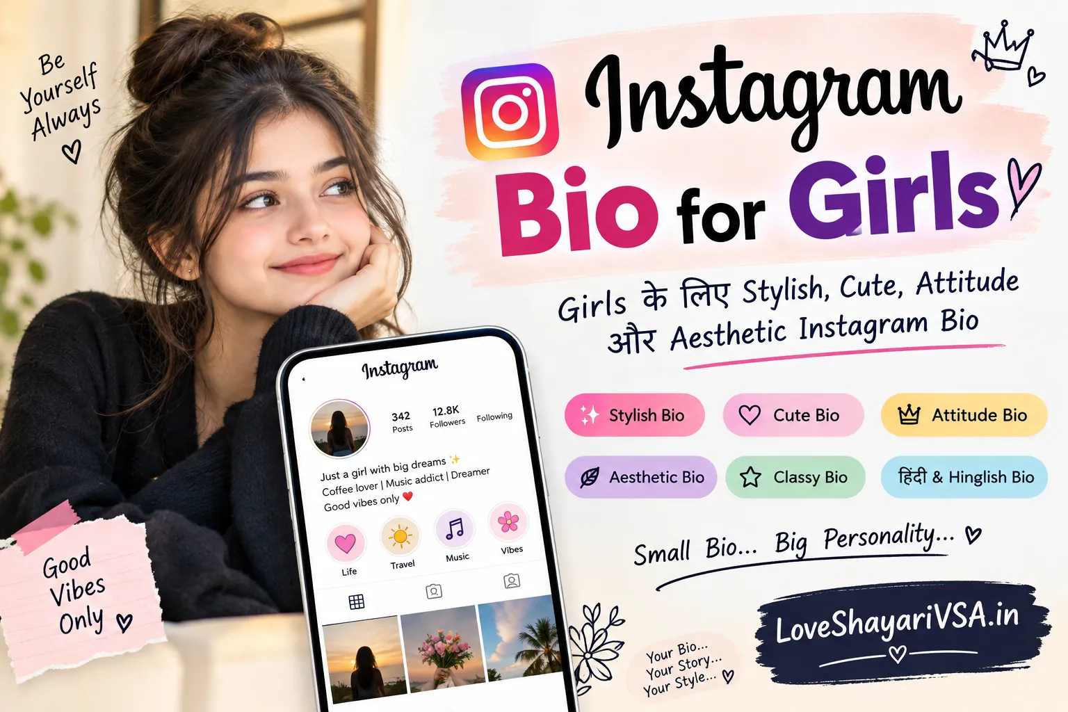 Instagram Bio for Girls stylish cute attitude aesthetic bio ideas
